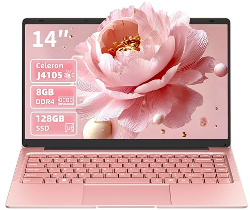 Nmybwo 14 Zoll Laptop, 8GB RAM, 128GB SSD, Celeron J4105 bis zu 2,5 GHz | FHD Display, Webcam, WiFi, USB 3.0 x2, Mini-HDMI, ultradünnes Notebook für Anfänger und Studenten, inkl. DE Tastaturabdeckung