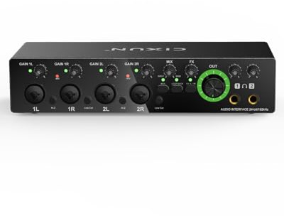 CIXUN 4x4 USB-C Audio Interface für PC & Mac - 24-Bit/192kHz Studioaufnahme, 4 Combo Eingänge (XLR/TRS), 4 TRS-Ausgänge, 48V Phantomspeisung, FX-Effekte für Podcast/Streaming (mattschwarz)