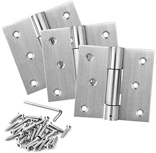 TSSS 3 PCS 76 mm x 85 mm Self Closing Door Hinges, Stainless Steel, Automatic Close Adjustable Tension Spring Hinges