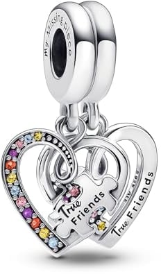 PANDORA Puzzleteil Herzen Teilbarer Freundschafts- Charm-Anhänger aus Sterling Silber mit Zirkonia - Kompatibel mit PANDORA Moments Armbänder