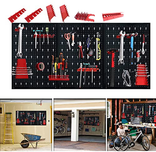 SAILUN Garage Tool Organiser - Perforated Metal Wall Holder with 17 Piece Hook Set - 120 x 60 x 2 cm - Ideal for Workshop or Garage