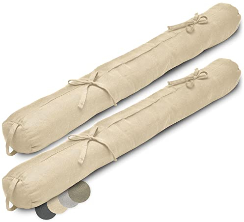Beautissu 2X Boudin Bas de Porte 120 cm Crème – Bas de Porte Isolant Anti Froid & Anti Bruit 120x10 cm – Boudin de Fenêtre avec Passant pour Porte, Fenêtre et Porte de Jardin – Viento
