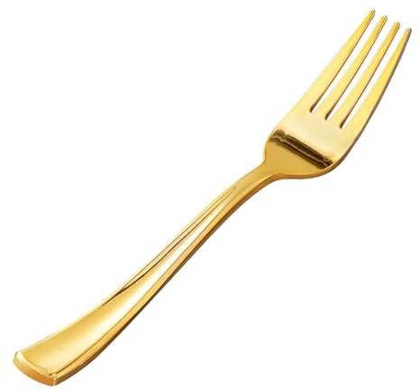 Goodluck 50 Pack Gold Plastic Forks, Heavy Duty Forks Disposable, Plastic Cutlery Perfect for Weddings, Parties, Dinners and Thanksgiving