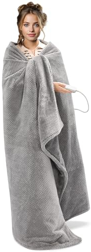 Navaris XXL Elektrische Wärme Heizdecke - 180x130cm 3 Wärmestufen Abschaltautomatik waschbar - Kuschelige Bett Wärmedecke - Grau Weich
