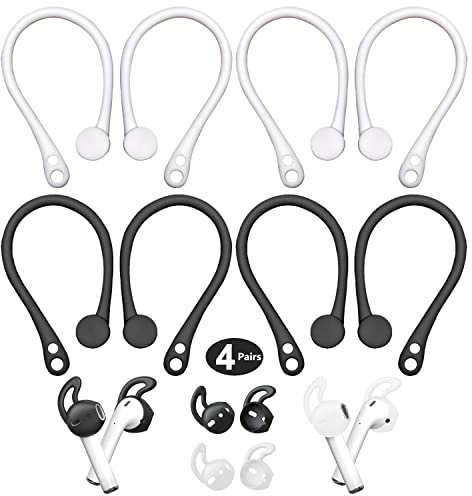 Fokelyi Anti-Lost Ear Hooks, 4 Pairs Compatible for AirPods Pro 2, 2 Pairs Silicone Soft Ear Hooks Tips (Black White)