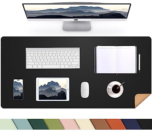 AFIING Kork Schreibtischunterlage 90x43 cm, Doppelseitige Tischunterlage aus Naturkork & PU Leder, Rutschfest & Wasserdicht, Mauspad groß Desk Mat für Büro & Home Office (Schwarz)