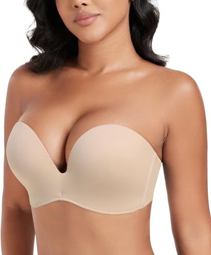 DotVol Damen Flügel-Design Push Up Bra Trägerloser BH Komfort Bügellos Unsichtbare Wirefree Anti-Rutsch BH(Beige,75E)