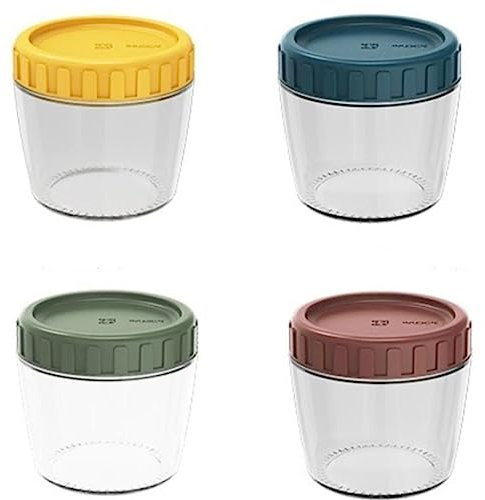 MEETOZ 4Pack 9oz Glass Jar with Screw Lid Leakproof Overnight Oats Container,with Measurement Marks Portable Mason Jars,for Cereals Milk Fruit Condiment Dressing Sauce Snacks Juice