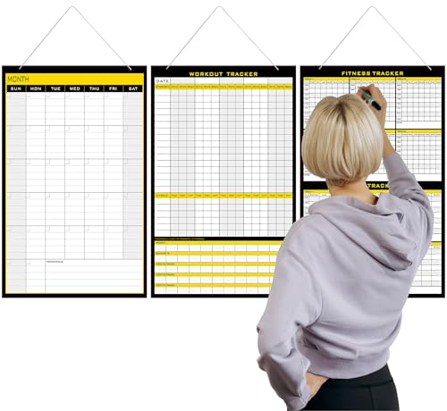 Workout-Kalender, trocken abwischbar, zum Aufhängen, laminiert, Gewichtsverlust-Tor-Tracker-Tafel für Wand, Fitness-Tracking, Workout-Kalender für Zuhause, Fitnessstudio, an der Wand, Übung, Yoga,