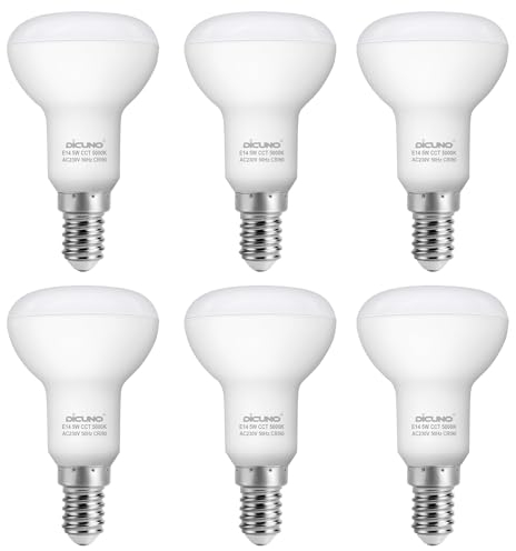 DiCUNO E14 LED Light Bulb, R50 Reflector Bulbs 5W, 550LM, 50W Halogen Equivalent Small E14 Screw Bulb, Daylight White 5000K, SES Spotlight Bulbs, CRI90, Non-dimmable, 6Pcs
