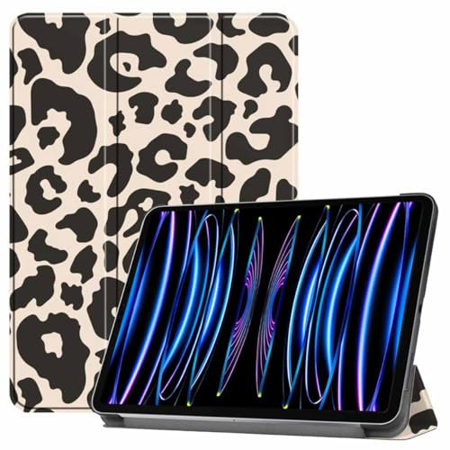 iMoshion kompatibel mit iPad Pro 11 (2021), iPad Pro 11 (2022) Hülle – Trifold Case Book Cover – Hülle mit Print Leopard Kunstleder [Mit Ständer, Mikrofaserfutter, Magnetverschluss]