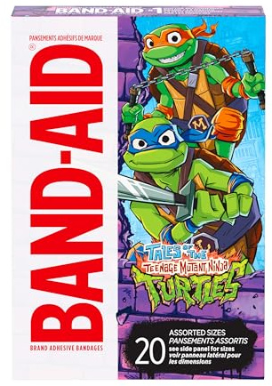 BAND-AID Brand Adhesive First Aid Bandages for Minor Cuts & Scrapes, Wound Care Featuring Nickelodeon TMNT Characters, Fun Bandages for Kids & Toddlers, Sterile, Assorted Sizes, 20 ct