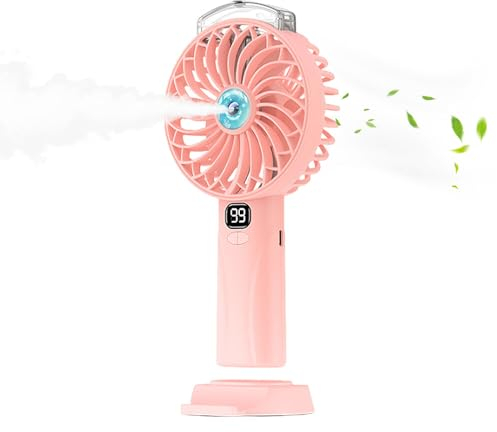 TGKYK Mist Fan Handheld, 4000mah Handheld Fan Rechargeable with 5 Speeds and 2 Sprays, Fan with Water Mist Spray, Mini Handheld Fan for Office, Outdoor, Travelling, Camping (Pink)
