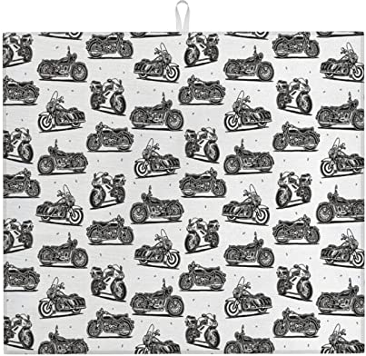 Dish Drying Mat 41x46cm, Motorcycle Drain Mat Easy To Clean Dish Dryer Pad Print Drying Mat, For Kitchen Counter, Dish Drainer, Beer Glass