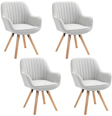 MEUBLE COSY Esszimmerstühle Drehbar 4er Set Küchenstuhl Polsterstuhl Drehstuhl mit Armlehne Sessel Schminkstuhl aus Stoff Massivholzbeine für Esszimmer Wohnzimmer Arbeitszimmer, Beige