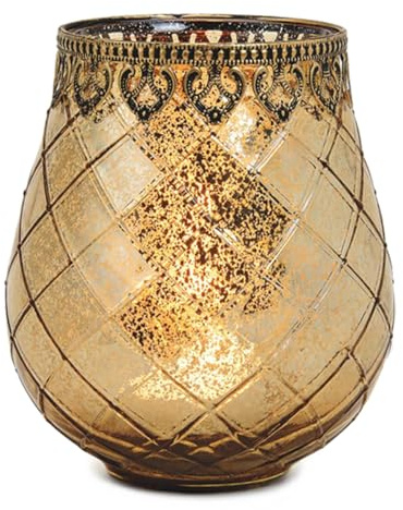 Vintage Kerzengläser Windlichter gold in 18 cm - Moderne Windlichtgläser als Kerzenständer Laterne Teelichthalter - Boho Kerzenhalter Teelichtglas als Hochzeit Tisch-Deko Balkon Garten Deko