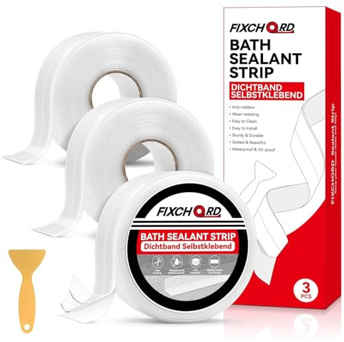FIXCHORD Joint Salle de Bain, 3 Rouleaux Ruban Adhésif Transparente Cuisine Ruban D'Étanchéité, Joint Baignoire, Bande de Calfeutrage Imperméable et Adhésive pour Cuisine, Salle de bain 9.6m*38mm