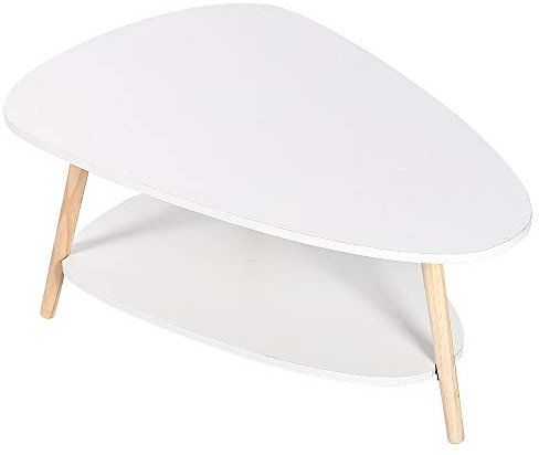 MUL-BOUTIQUE Couchtisch, oval, Holz, 2 Ebenen, kleiner Couchtisch mit Regal mit zwei Ebenen, geeignet für Wohnzimmer, Büro, Außenbereich, 90 x 60 x 39,5 cm, Weiß