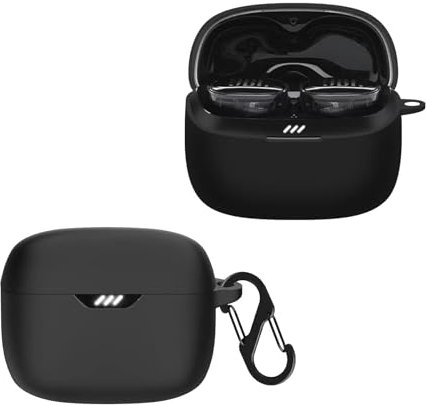 KZIOACSH Silicone Case for JBL Tune Buds 2, Ultra Slim Anti-Scratch Anti-Lost Protective Earbuds Case Lightweight Washable Sumdge-Proof Earphone Skin Cover with Carabiner for JBL Tune Buds 2, Black
