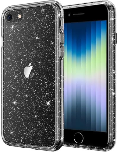 Anfire Handyhülle für iPhone SE 2022/2020/iPhone 8 Hülle Glitzer,Bling Glitter TPU Silikon Slim Case für Mädchen,Kameraschutz Stoßfest Transparent Schutzhülle für iPhone 8 Case,Durchsichtig
