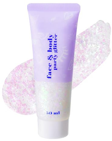 Prreal Body Glitter Gel, Holographic Face Glitter Body Gel Rave Party Accessories, Chunky Glitters for Face Hair Nails, Cosmetic Laser Powder Festival Sequins Paint Makeup, #Iridescent