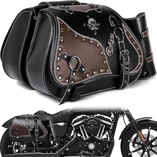 GQDGCU Motorrad Satteltasche Große, Leder Motorradtasche Wasserdicht, Motor Gepäcktasche mit Cup Holder, für Harley, für Honda, für Yamaha, für Suzuki, für BMW, für Kawasaki, 45x13x27cm (B)