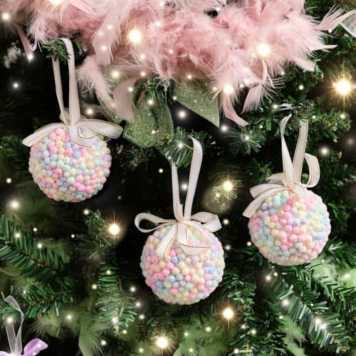 Melody Maison Set of 3 Mutlicoloured Pastel Beads Bauble - 8cm