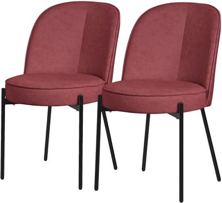ML-Design Esszimmerstühle 2er Set, Rot, Küchenstühle mit Stoffbezug und Stahlgestell, Wohnzimmerstuhl mit Rückenlehne, Polsterstühle für Esszimmer & Küche, Gepolsterte Stühle Ergonomischer Sessel
