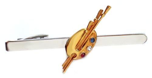 Krawattennadel Krawattenklammer kurz Motiv Malkunst Werkzeug Farben mit Pinsel bicolor glänzend + 3 Kristallsteinen rot hell blau ca. 6,2 cm lang m.i. Germany plus Geschenkbox