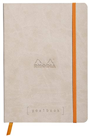 RHODIA 117745C - taccuino mOrobido Bullet Journal Goalbook Beige - A5 14,8X21cm - Puntinato DOT - 240 pag. - Carta Clairefontaine AvOroio 90g/m² - 2 nastri, chiusura con elastico - Simil Cuoio