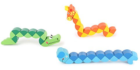 Small Foot 10685 Motorikspielzeug aus Holz, DREI unterschiedliche Varianten von flexiblen Tierfiguren, pädagogisches Lernspielzeug, fördert die motorischen Fähigkeiten