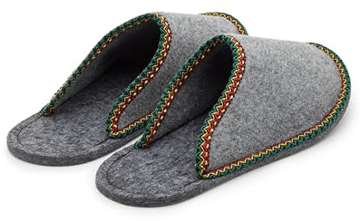 Pantoffelmann pantofole per ospiti con bordo I Grigio/Rosso I Taglie 36–47 I Pantofole in feltro comode I Traspiranti con suola in feltro I Calde per donna e uomo