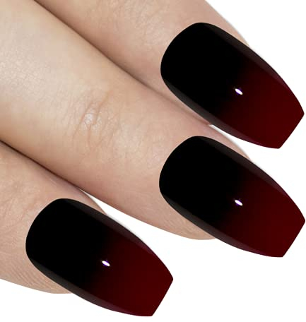 Bling Art Ballerina False Nails Fake Coffin Gel Glossy Glitter Acrylic Long 24 Tips Glue (Venus Red Black)