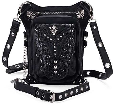 Chikencall® Gothic Steampunk Gürteltasche Drop Bein Arm Tasche Hüfttasche Schultergürteltaschen Geldbörse Beuteltasche schwarz