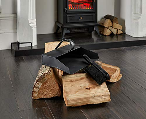 New INGLENOOK Black Hooded Heavy Duty Bannister Dustpan and Brush Steel DUST PAN, Stiff Brush