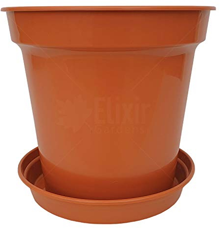 Elixir Gardens Glossy Recycled Plastic Terracotta Plant Pot with Saucer Various Sizes 3,4,5,6,7,8,10,12.5,15 Various Quantities 1-50 | 10 x 1