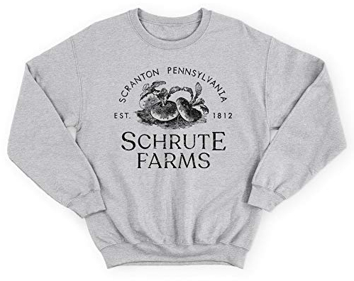 Sanfran Clothing Schrute Farms Bed & Breakfast Funny The Office US Dwight Michael Scott Jumper Sweater Large/Light Grey