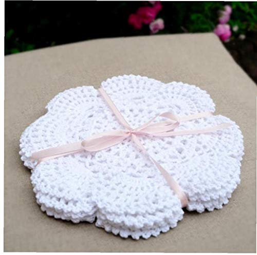 6pcs Pizzo di Cotone Handmade del Crochet Tavola Rotonda Tovagliette Centrini di/Set, Medallion, 20 X 20 Cm, Bianco