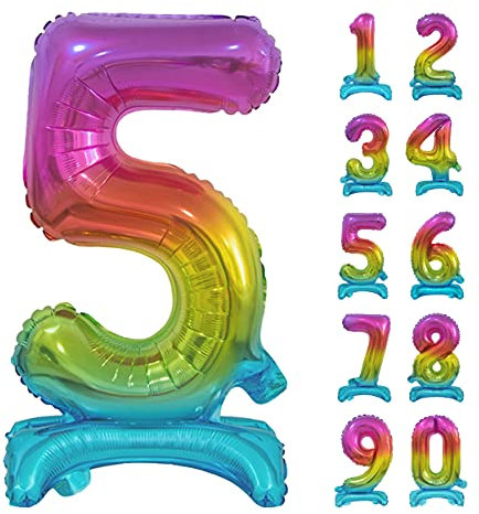 GoDan Beauty&Charm Riesige Luftballons Zahlen 0-9 zum Aufstellen auf dem Tisch 74 cm Folienballon Geburtstagsluftballons Zimmer und Raumdekoration beim Geburtstag Jubiläum (Zahl 5 Regenbogen)