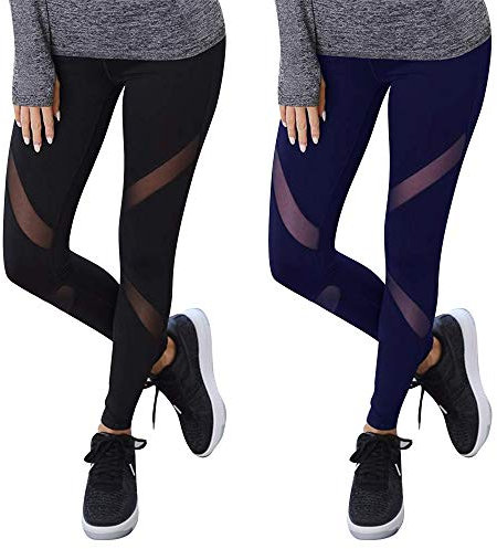 GOVIA 2er Pack Sport Leggings Damen lang High Waist Push Up Sportleggings Gym Pants Sporthose Elastisch Bauchweg Yoga Hose Fitnesshose Laufhose 4107 Schwarz + Marienblau 2XL-3XL