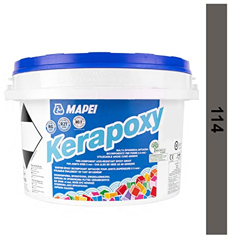 MAPEI Kerapoxy Epoxy Grout - Pegamento de resina epoxi bicomponente resistente a los ácidos y mortero para juntas para pared y suelo (antracita, n.º 114, 2 kg)