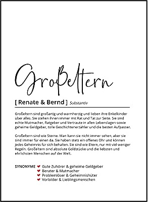 Großeltern Definition, Personalisiertes Poster, Geschenk Großmutter Großvater Oma Opa Geburtstag Weihnachten, Danke sagen