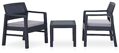 vidaXL Gartenmöbel-Set für den Außenbereich, Kunststoff, Grau, 3-teilig