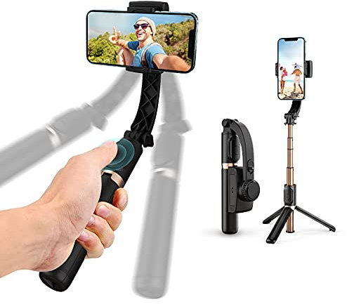 Gimbal Stabilizer with Selfie Stick for iPhone: Portable Handheld Gimble with Tripod & Remote for Cell Phone Camera & Samsung Android Smartphone Recording Video & Vlogging on Tiktok & YouTube