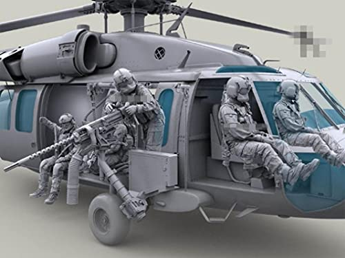 Risjc 1:35 Helikopter Kommando Resin Soldat Modellbausatz unmontiert und unbemalt //W2964 (beinhaltet 7 Personen, 2 Maschinengewehre und Seile, kein Flugzeug)