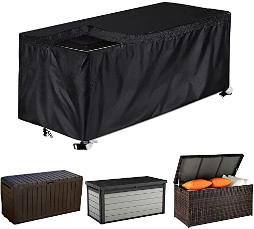 COOSOO Patio Deck Box Cover with Zipper Waterproof Outdoor Garden Furniture 420D Oxford Cushion Storage Ottoman Bench Cover for Deck Box Container Rectangle (Black, S:123 * 62 * 55cm)