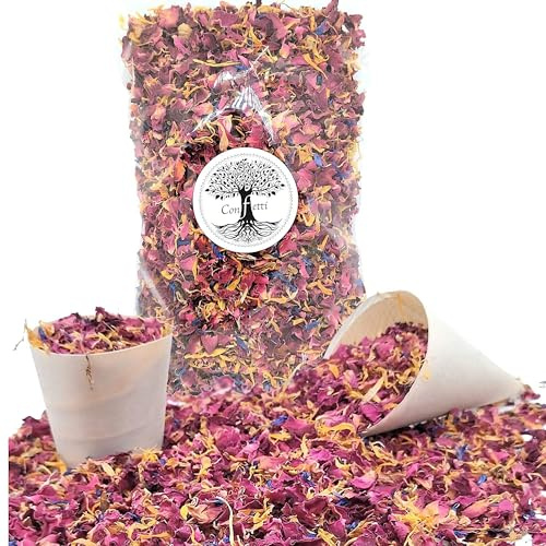 Confettis de Mariage Fleurs séchées Pétales de Rose - 1 Litre | Multicolore, Soucis Bleuet, Décoration de Fêtes, Table Bohème Champêtre, Confettis à Lancer, Artisanat de France