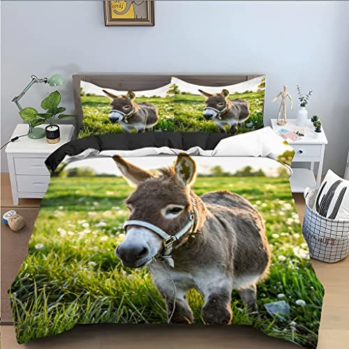 igyhuij Bettwäsche 135x200 Esel, 3D Esel Bettwäsche-Sets Winter Weich Kuschelige Mikrofaser Bettwaren 1 x Bettbezug mit 2 x Kissenbezug 80x80 cm mit Reißveschluss