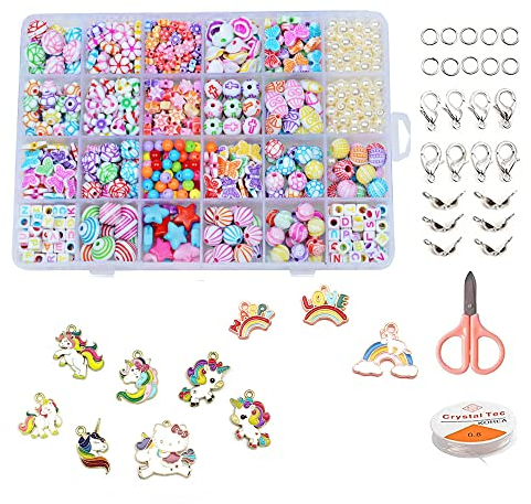 BouGPeng® Perlen zum Auffädeln Kinder Einhorn Perlen zum Auffädeln Kinder Set 584 Stücke Armbänder Selber Machen Kinder Schmuck Selber Machen Set für Bracelet Schmuckbasteln Making