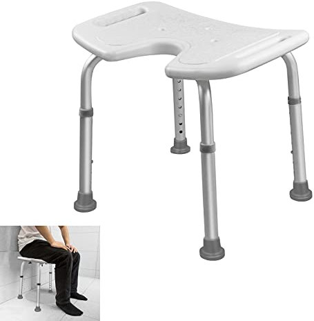 CEEDIR Sgabello da doccia, regolabile in altezza, 35-51 cm, 136 kg, con supporto in alluminio, per anziani, persone, bambini, design a U